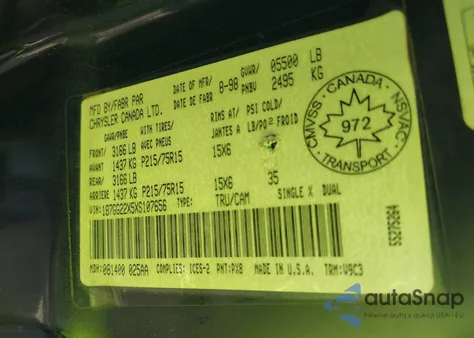 1999 Dodge Dakota Slt/Sport z USA, uszkodzony, nr VIN 1B7GG22X5XS107656